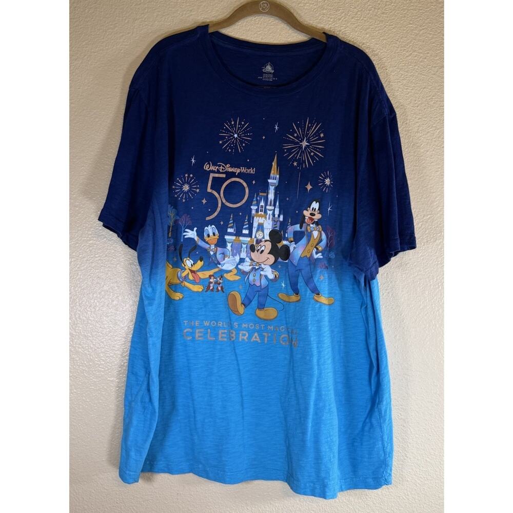 Disney Parks Walt Disney World XXL 50th Anniversary Mickey Blue T-Shirt Adult